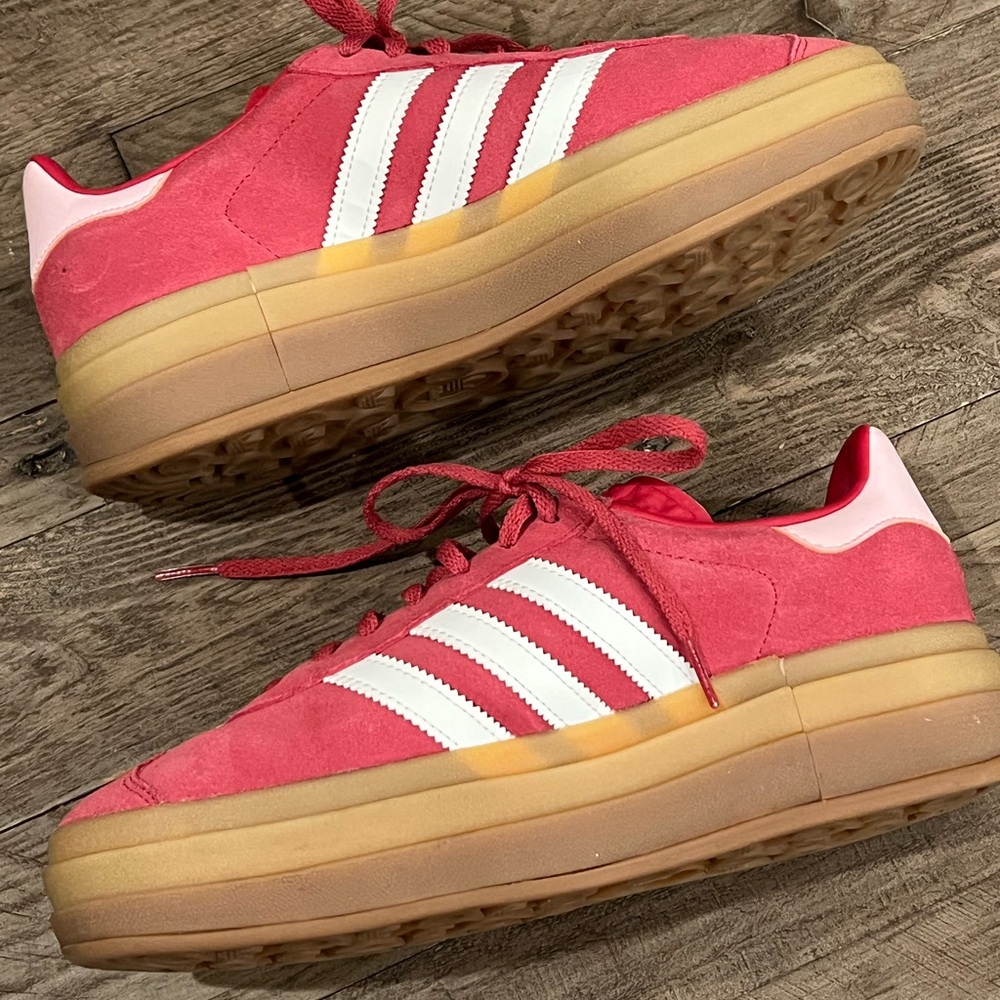adidas Gazelle Women's Pink and White Suede Sneakers - Picture 2 of 5